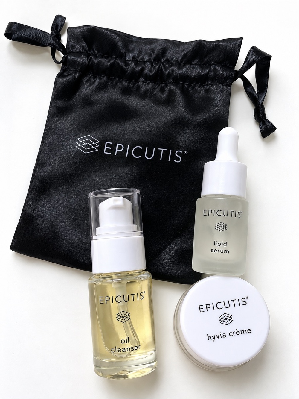 Epicutis 3 Piece Travel Skincare Set Lipid Serum Hyvia Crème Oil Cleanser